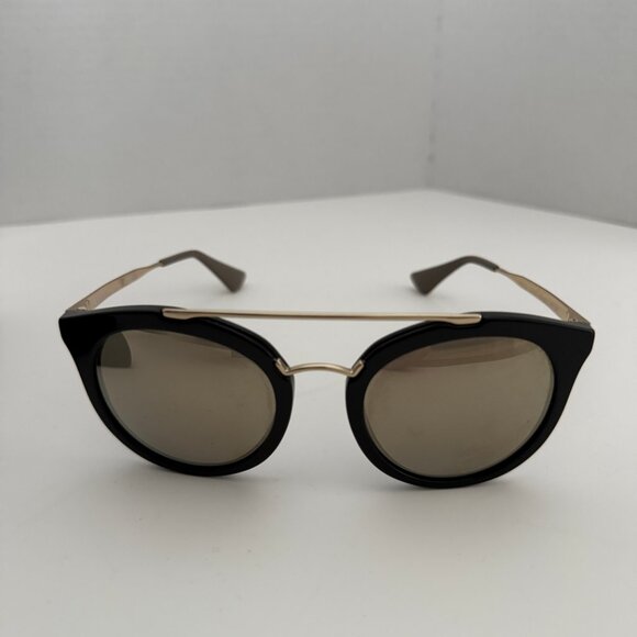 Prada Black & Gold Round Sunglasses with Brow Bar - Picture 1 of 6